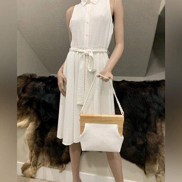 Handmade Genuine Cowhide Pattern Embossed Wooden Frame Purse & 2 Chain Styles - Picture 8 of 16